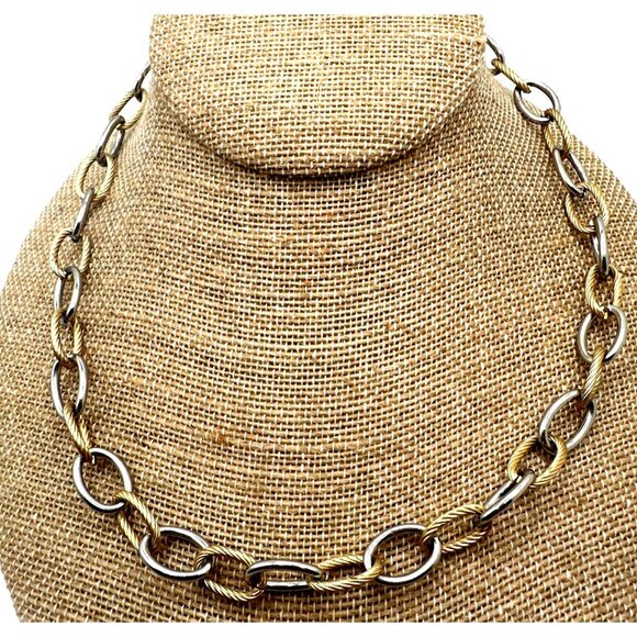 Elegant Two-Tone Chain Necklace Silver & Gold Tones Oval Link Chain Fash Inspo - Picture 3 of 7